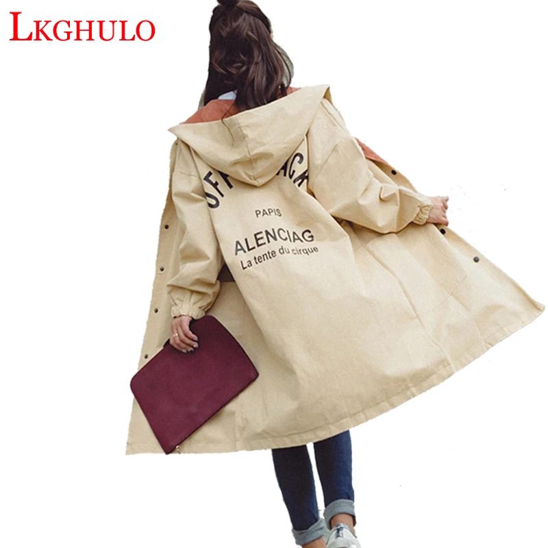 

LKGHULO Women's Trench Coat Plus Size 3XL Hoodie Windbreaker Solid Pockets Button Lightweight Raincoat Overcoat Big Size A779