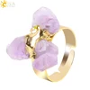 CSJA-anillo con piedras preciosas para mujer, de cuarzo, Color dorado, Irregular, Natural, Cristal púrpura, joyas anillos de dedos austriacos ajustables, E274 ► Foto 1/6