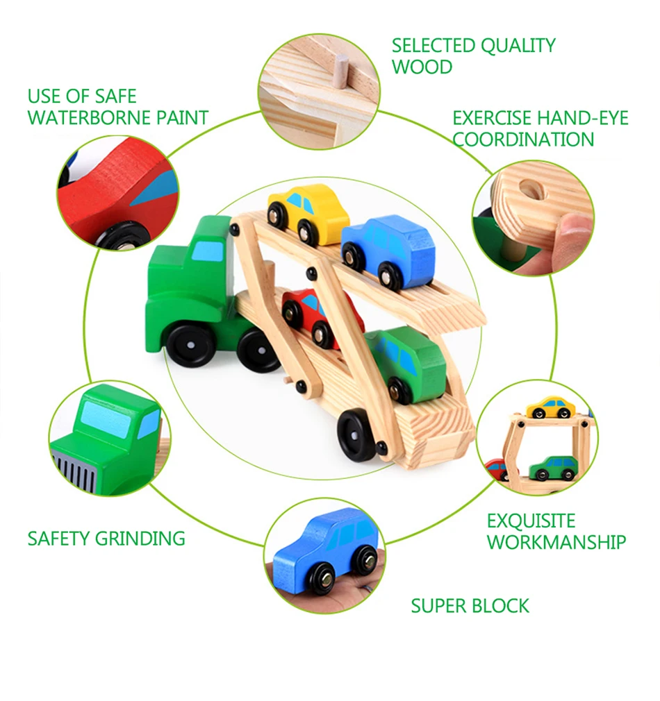 5 шт./лот деревянные детские игрушечные машинки комплект автовоз 1 двухэтажный грузовик с 4 Мини авто-погрузчик деревянный трактор детские игрушки, машинки подарок
