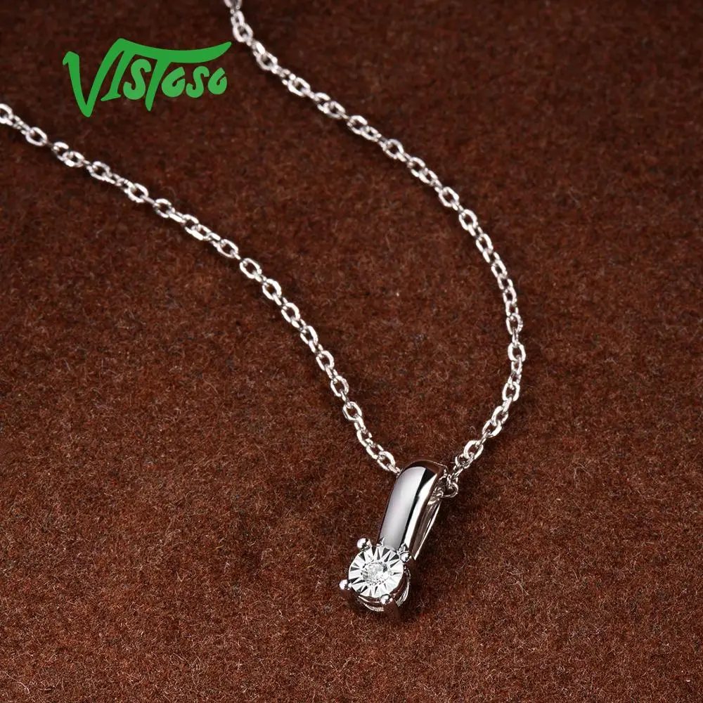 VISTOSO Pure 14K 585 белое золото сверкающая иллюзия набор чудо тарелка алмазный кулон