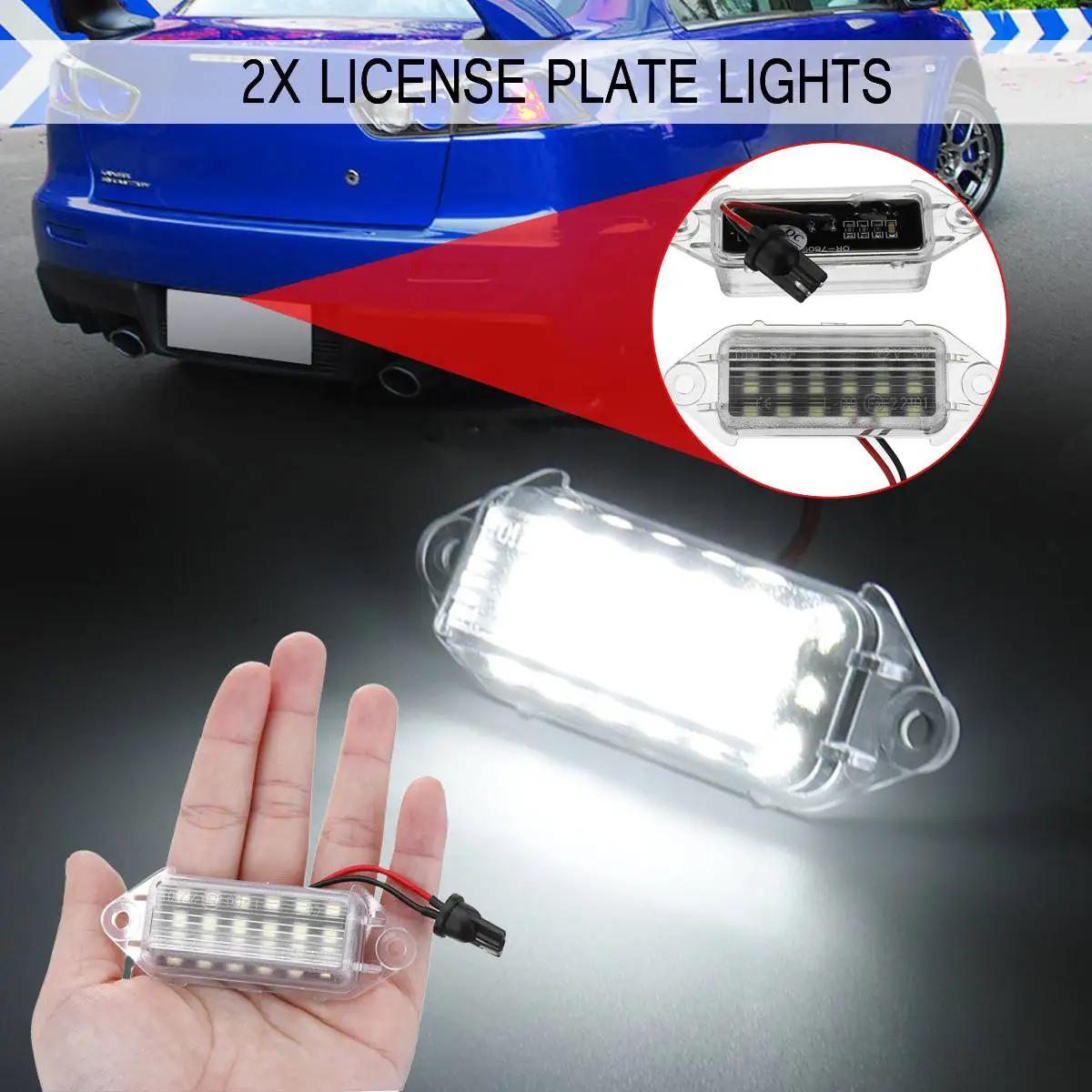 

2pcs Error Free Led Number Plate Bulbs 18SMD White Led License Plate Light Lamp For Mitsubishi Lancer X EVO 2003-2017