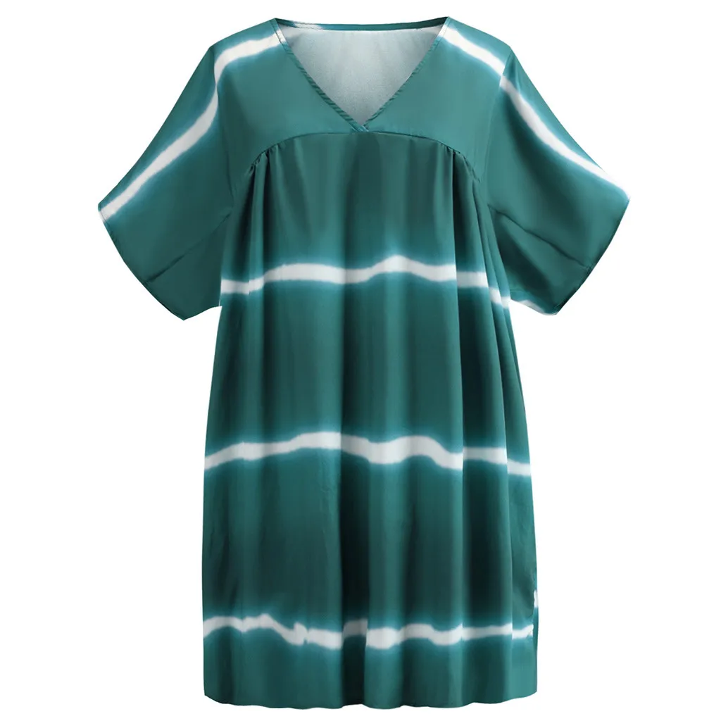 Женские платья больших размеров с v-образным вырезом, повседневный Свободный пуловер, галстук-краска, платья с принтом, сарафан, Пляжное вечернее платье, vestidos Femininos, элегантное - Цвет: Зеленый