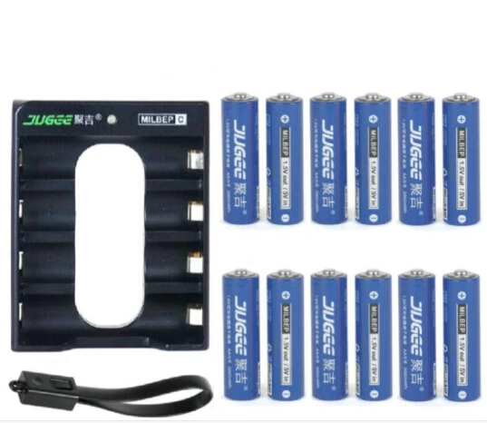 

12 pcs 1.5 v AA lifepo4 lithium ionen batteries 14500 JUGEE 3000mWh rechargeable li-ion Li-polymer Li-Po battery+4slots charger