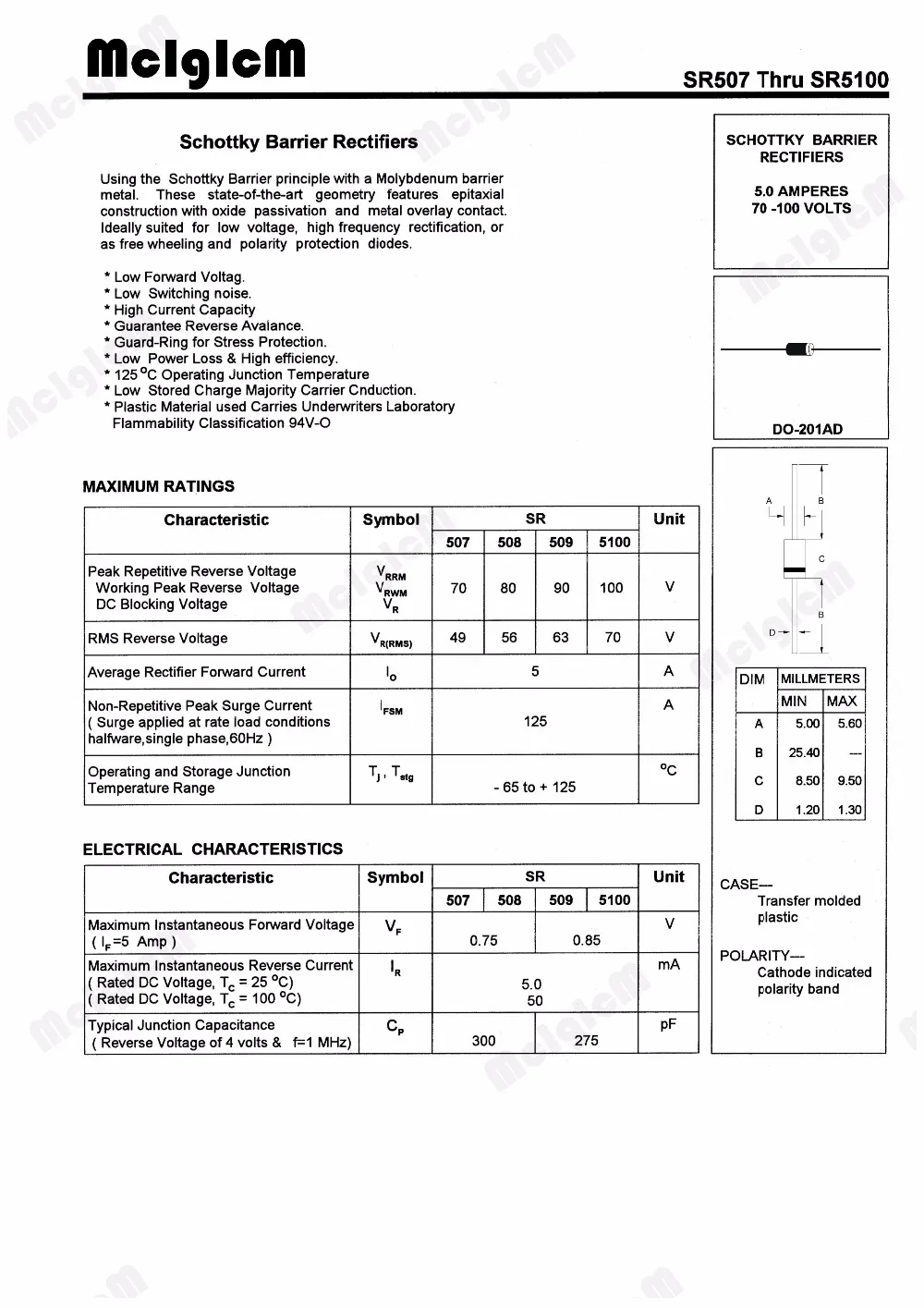 MCIGICM 20 шт DO 27 5A 100V do 201ad диод Шоттки SR5100|schottky diode|diode sr5100sr5100 diode |