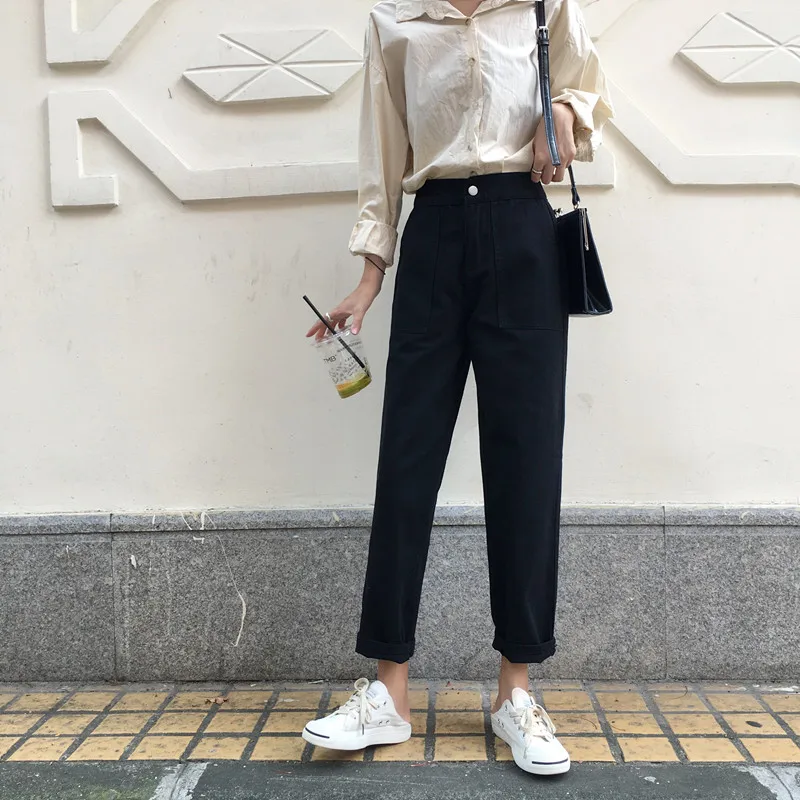 Jeans Women Elastic High Waist Big Pockets Loose Casual Womens Wide Leg Trousers Students Denim Fashion New Style All-match Chic Jeans Women Elastic High Waist Big Pockets Loose Casual Womens Wide Leg Trousers Students Denim Fashion New Style All-match Chic