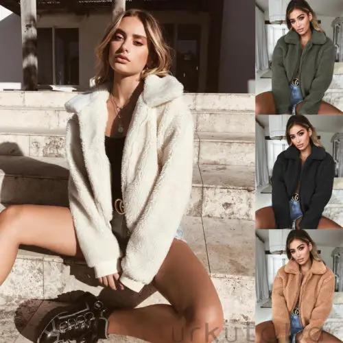 

Fashion Women Cardigan Fur Jacket Zipper Long Sleeve Newly Outerwear Tops Chic Winter Warm Sweater Fluffy Coat