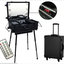 Профессиональный Чехол для визажиста с затемненным освещенным зеркалом, ножками, музыкальным динамиком, мультимедийная косметическая коробка