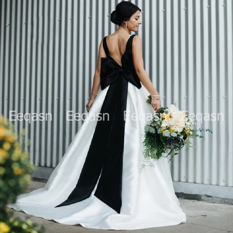Custom Made Gothic Black And White Wedding Dress 2019 Cheap Simple