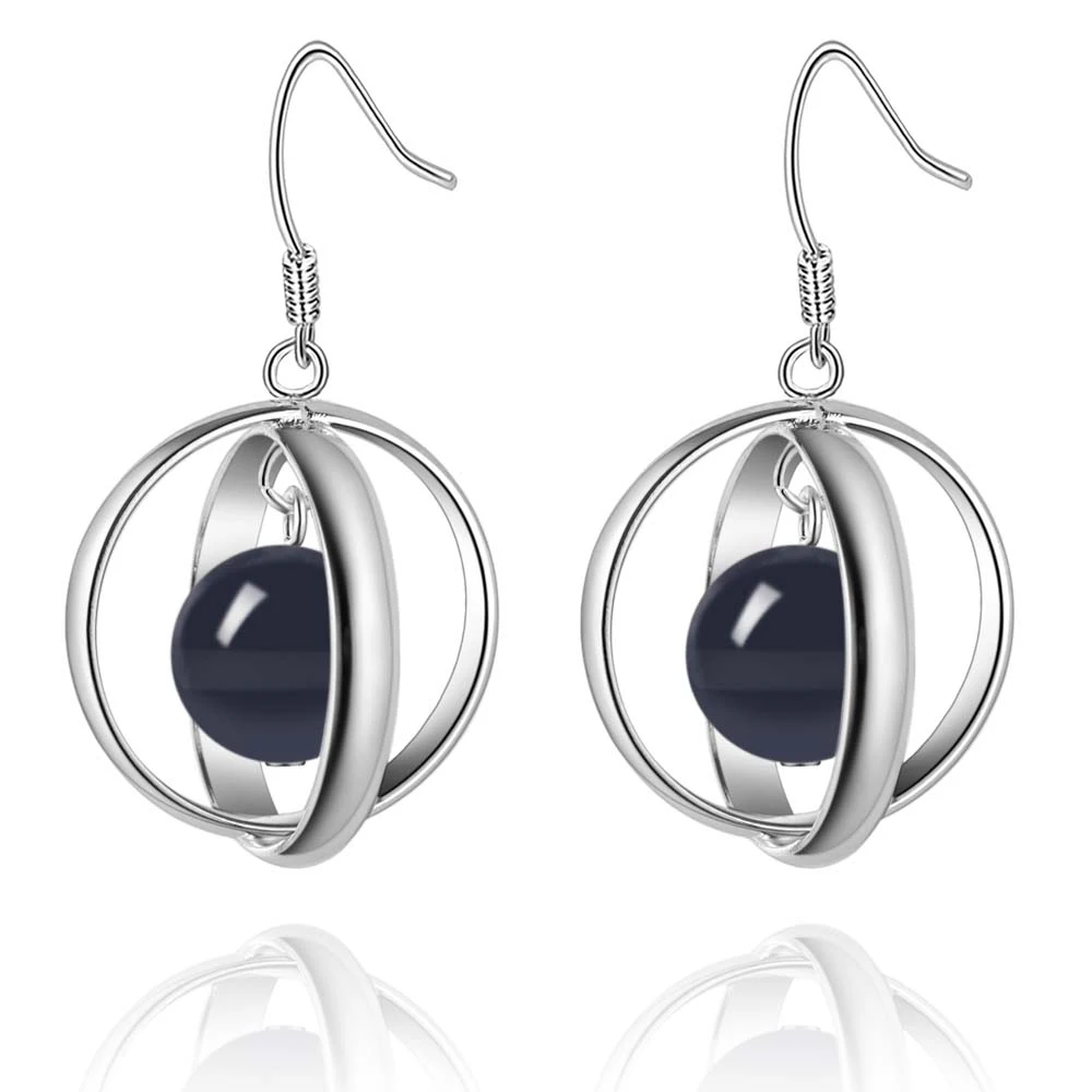 

two circle black zircon high quality Silver Earrings for women fashion jewelry earrings /APPZUHTD AURGEQNZ