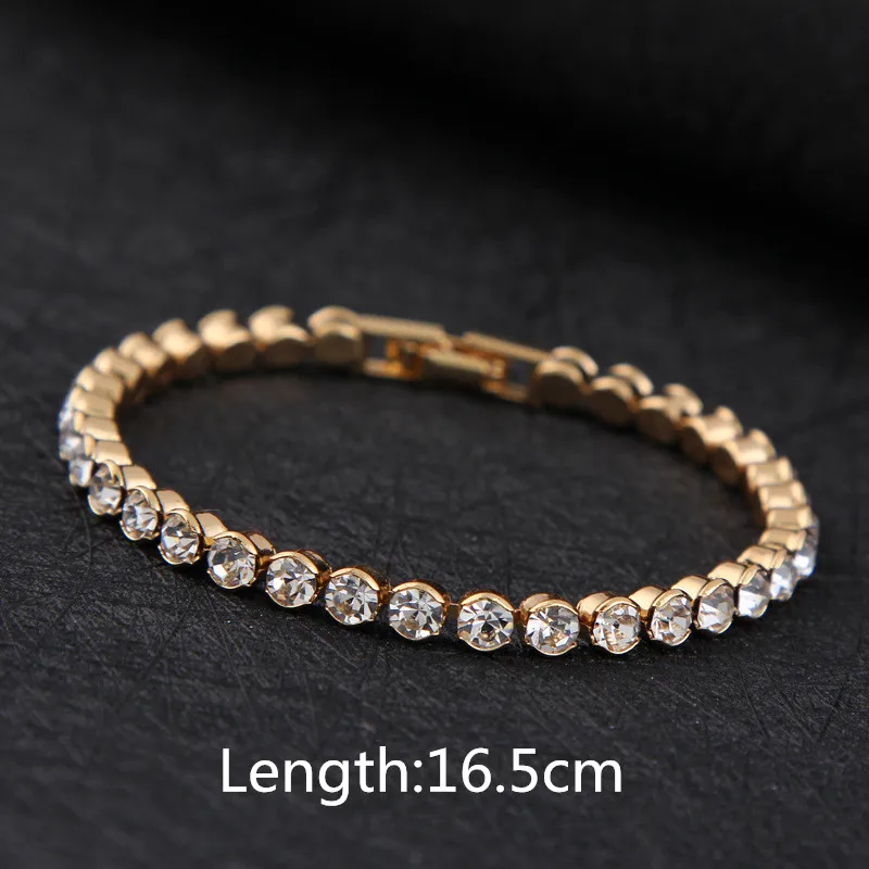 gold 16.5cm Новинка, Роскошные блестящие Австрийские хрустальные теннисные браслеты для женщин, серебряный, золотой цвет, браслет Collier Femme, свадебные ювелирные изделия - Окраска металла: gold 16.5cm