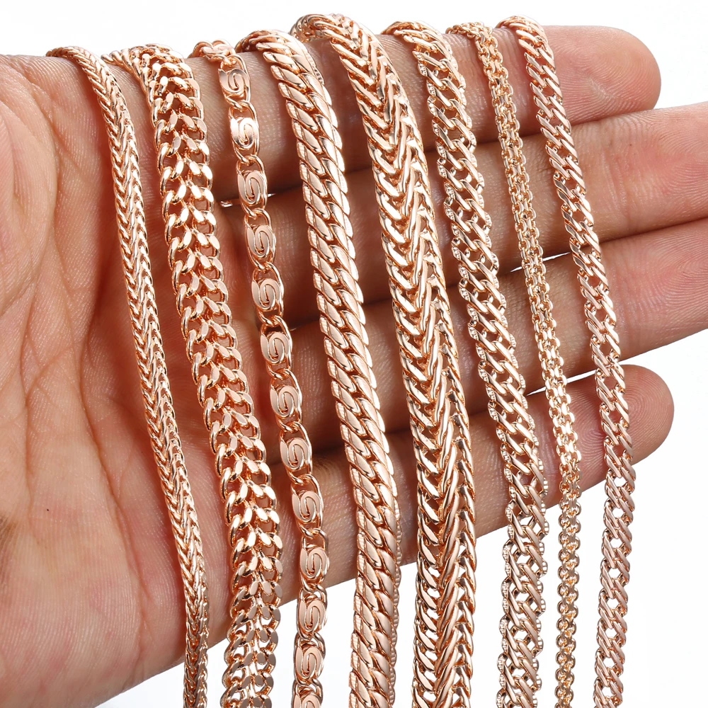 8Pcs/Lot Women's Men's Bracelet 585 Rose Gold Color Curb Snail Foxtail Venitian Link Bracelet Girls Wholesale Jewelry 20cm