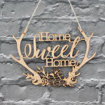 

Home Sweet Home Sign Wooden Wreath Family Wall Antler Stag