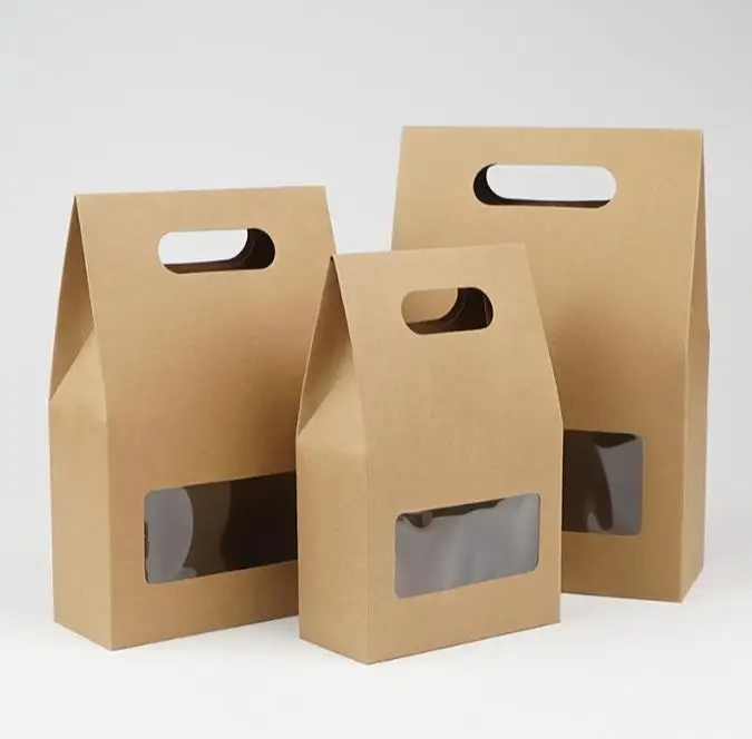 DHL 100Pcs/Lot Wholesale Paper Packaging Boxes Brown Kraft Paper Handle