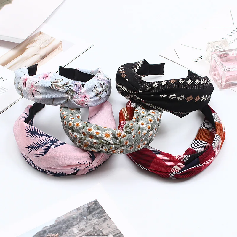 

Fashion Women Headwear Flower Leaf Headbands Cross Hairbands No Slip Turban Plaid Striped Knotted Headwraps Hair Accessories