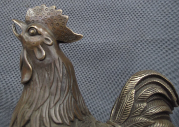 

S2833 12" Folk Chinese Bronze Copper Year Zodiac Wealth Cock Rooster Statue Animals D0318