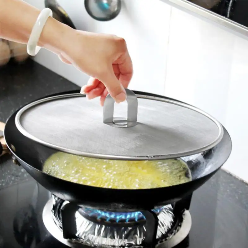 

25cm/29cm/33cm Stainless Steel Splatter Screen Mesh Pot Lid Cover Oil Frying Pan Lid Cooking Tool Kitchen Accessories #5