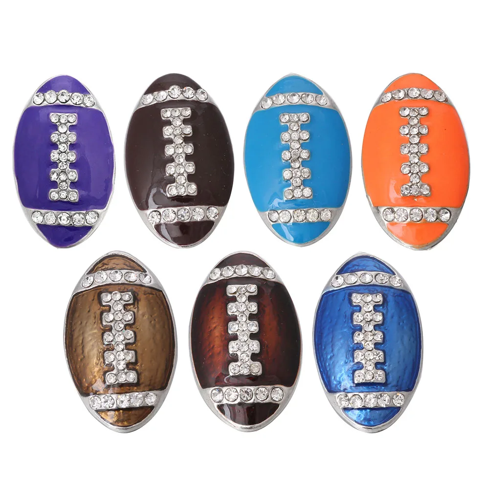 

5pcs/lot New Snap Jewelry High Quality Rhinestone Oil Painting American Football 18mm Snap Buttons Fit Snap Button Bracelet