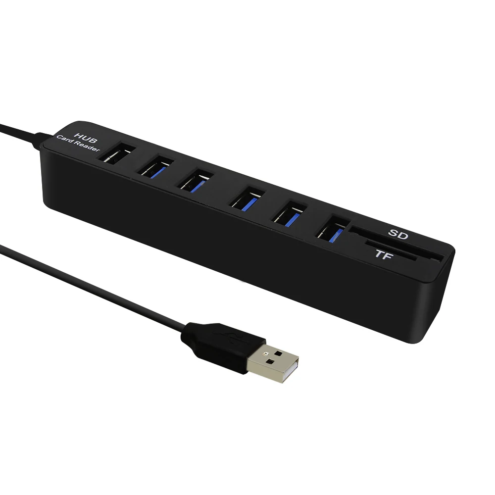 CHYI USB 2.0 HUB Combo Card Reader 6 Port USB2.0 With SD/TF Card Slot High Speed Portable Splitter Adapter For PC Laptop Desktop