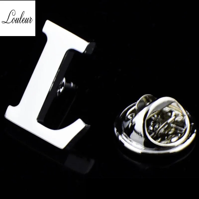 Louleur 1,5*1,5 мм, новинка, A-Z, 26 металлических букв, серебряный цвет, сплав, простая булавка, брошь, Пряжка для костюма, для мужчин, вечерние, для свадьбы, воротник рубашки - Окраска металла: L