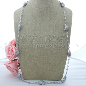 

N021202 36'' 22MM Grey Keshi Pearl Crystal Necklace