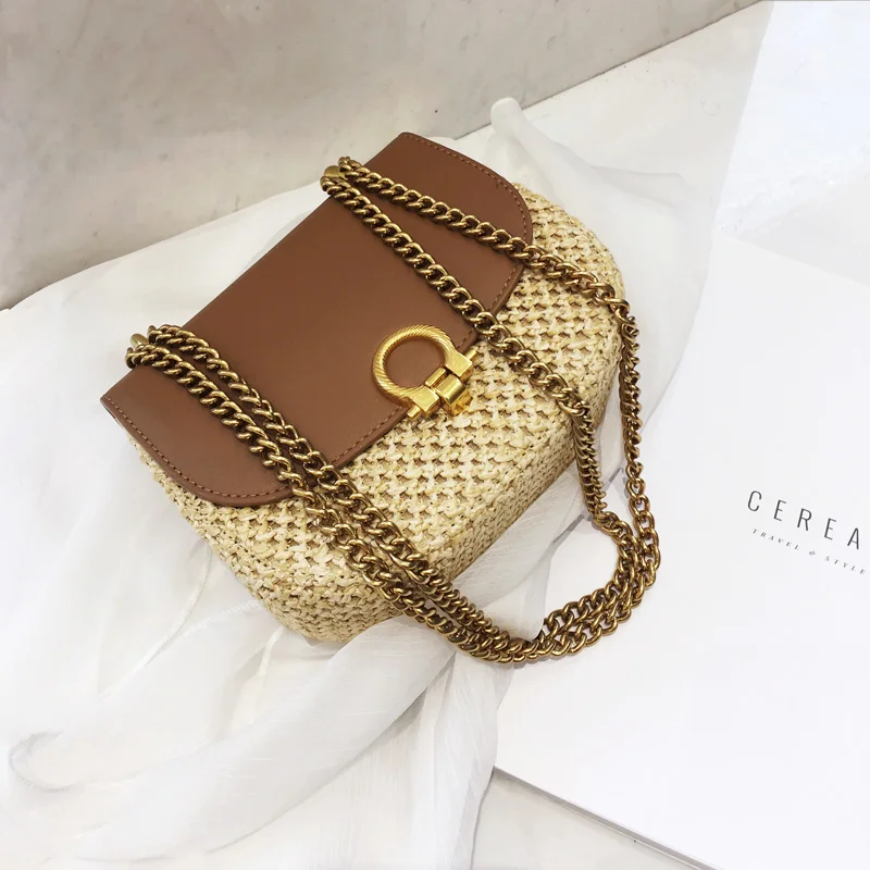 

2019 new woven women's bag stitching saddle bag retro versatile one-shoulder chain crossbody small bag women's bag