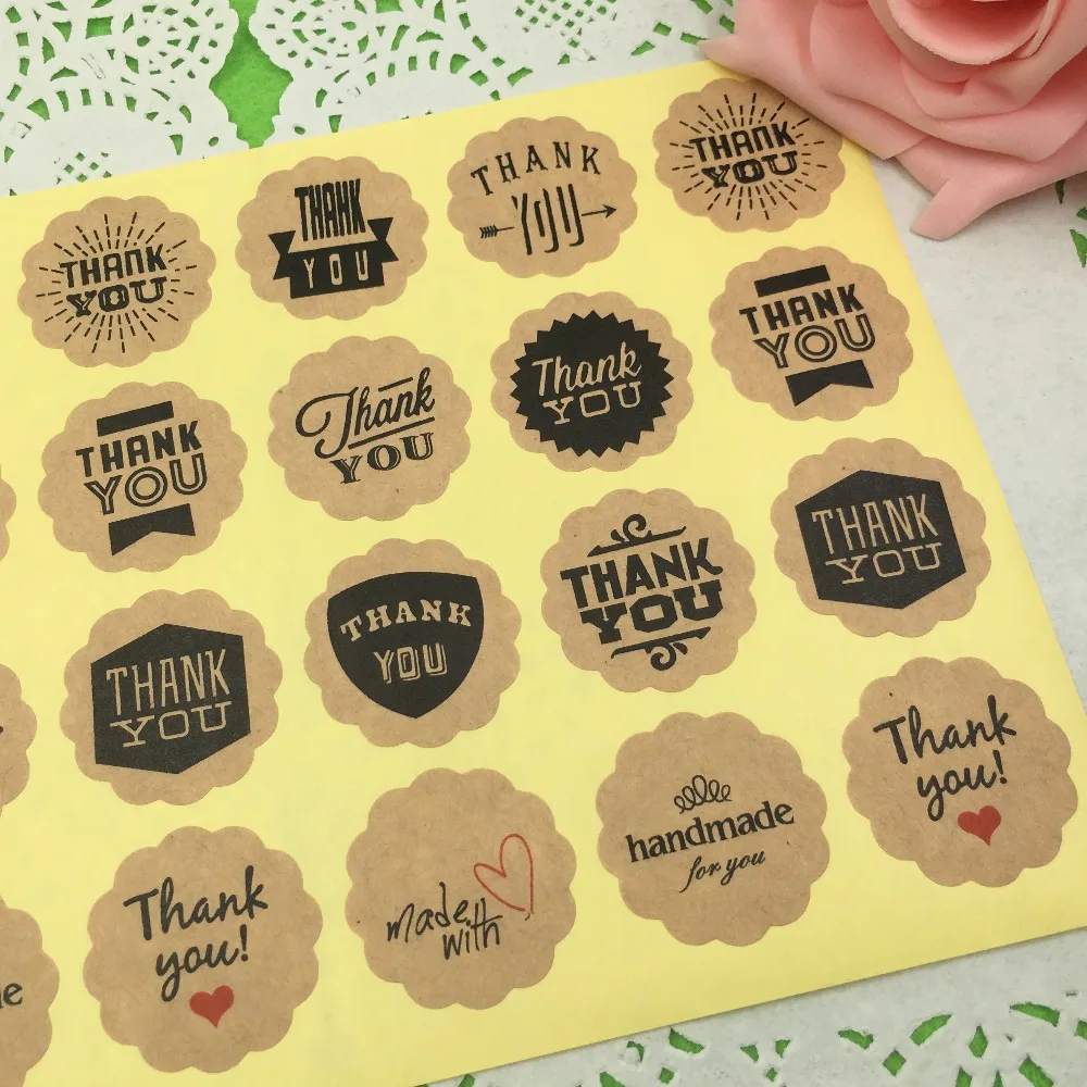 

120Pcs/Lot 12 design Flower Round Thank you Handmade baking Packaging Sealing Label Sticker DIY Gift Stickers