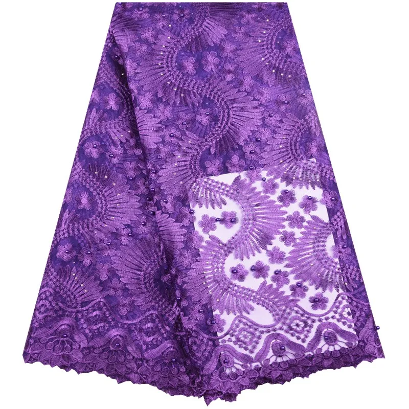 Purple Transparent Tulle Mesh Lace Fabric Embroidery African French High Quality Nigerian Fabrics Beaded S1574 | Дом и сад