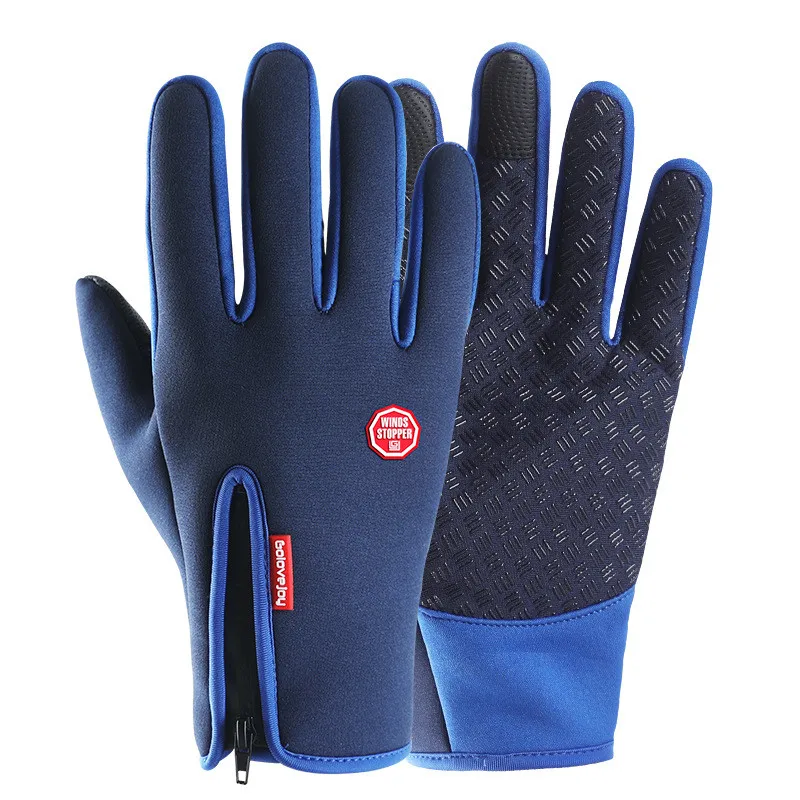 Sireck Зимние флисовые теплые перчатки полный палец Сенсорный экран велосипедные перчатки водонепроницаемые MTB дорожный велосипед мотоциклетные теплые перчатки - Цвет: Blue