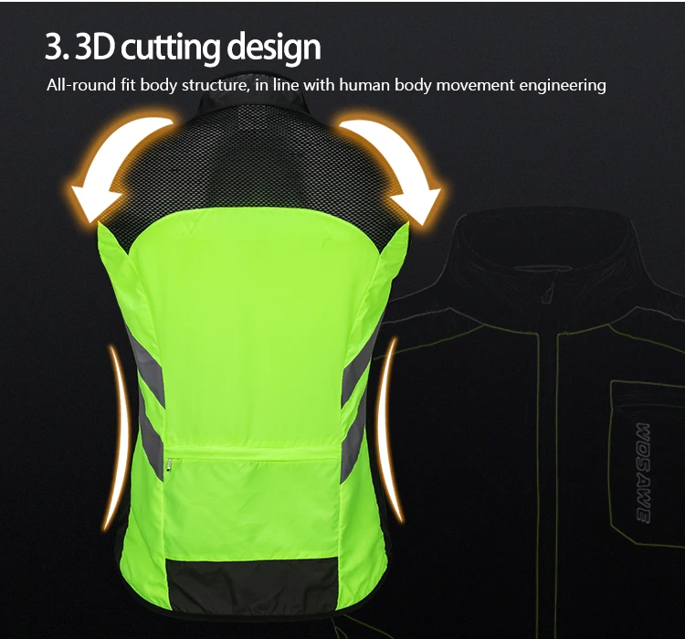 WOSAWE Reflective Cycling Vests Sleeveless Windproof Sports Ciclismo Jerseys MTB Road Bike Bicycle Clothing Coat Cycle Clothes