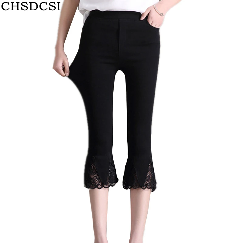 CHSDCSI Women's Plus Size Summer Slim Waist Black And White Stretch Leggings Capris Fashion Pencil Pants Crops For Female