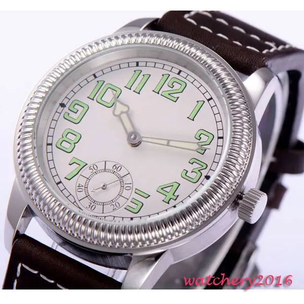 44mm parins White dial Luminous Marks Stainless steel Case 17 jewels 6498 Movement hand winding Mechanical