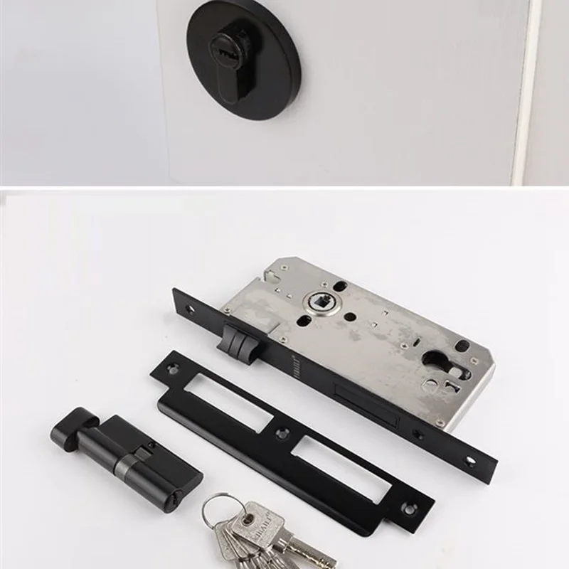  American Black Universal Simple Interior Room Office Bedroom Mute Door Lock Indoor Solid Wood Knob  - 4000015937732