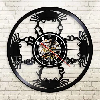 

1Piece Wall Watch Crab Design Vinyl Record Wall Clock Ocean Animal Theme Led Light Timepiece Wall Decor For Kids Bedroom