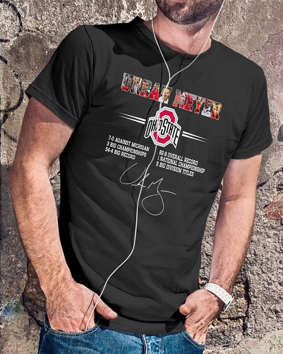 

Ohio State Urban Meyer Signature T-Shirt T shirt Men Black Short Sleeve Cotton Hip Hop T-Shirt Print Tee Shirts