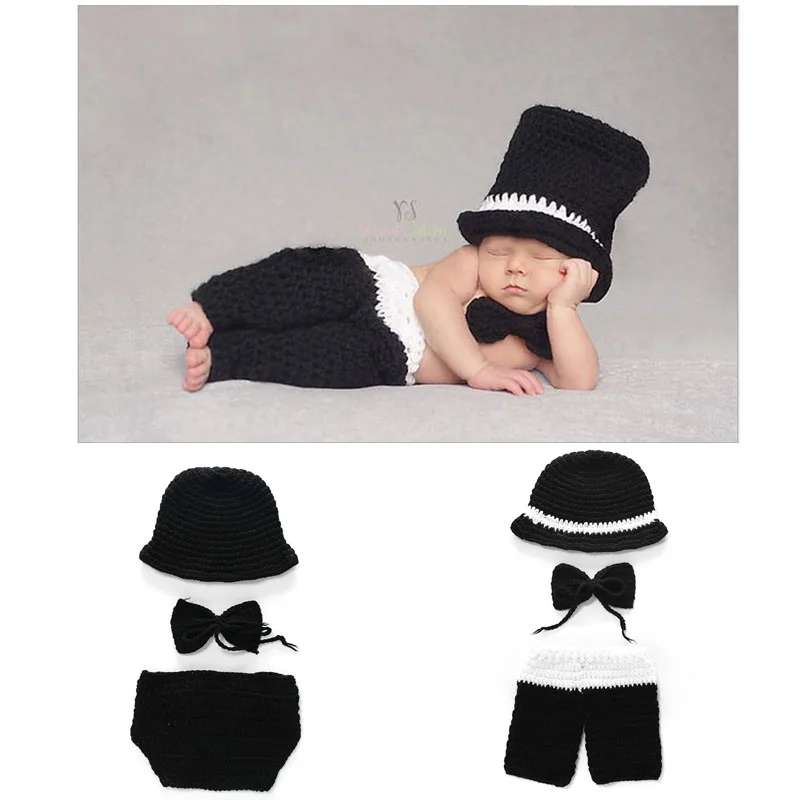 Лидер продаж новорожденных Подставки для фотографий шляпа одежда для самых маленьких, костюм юного джентльмена, «кроше»; верхняя одежда; Вязание фотосъемки с изображением окна во французском стиле аксессуары, шапка