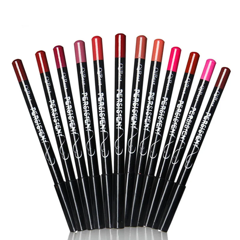 QiBest 12Color/Set Professional Lip Liner Waterproof Lip Pencil Makeup
