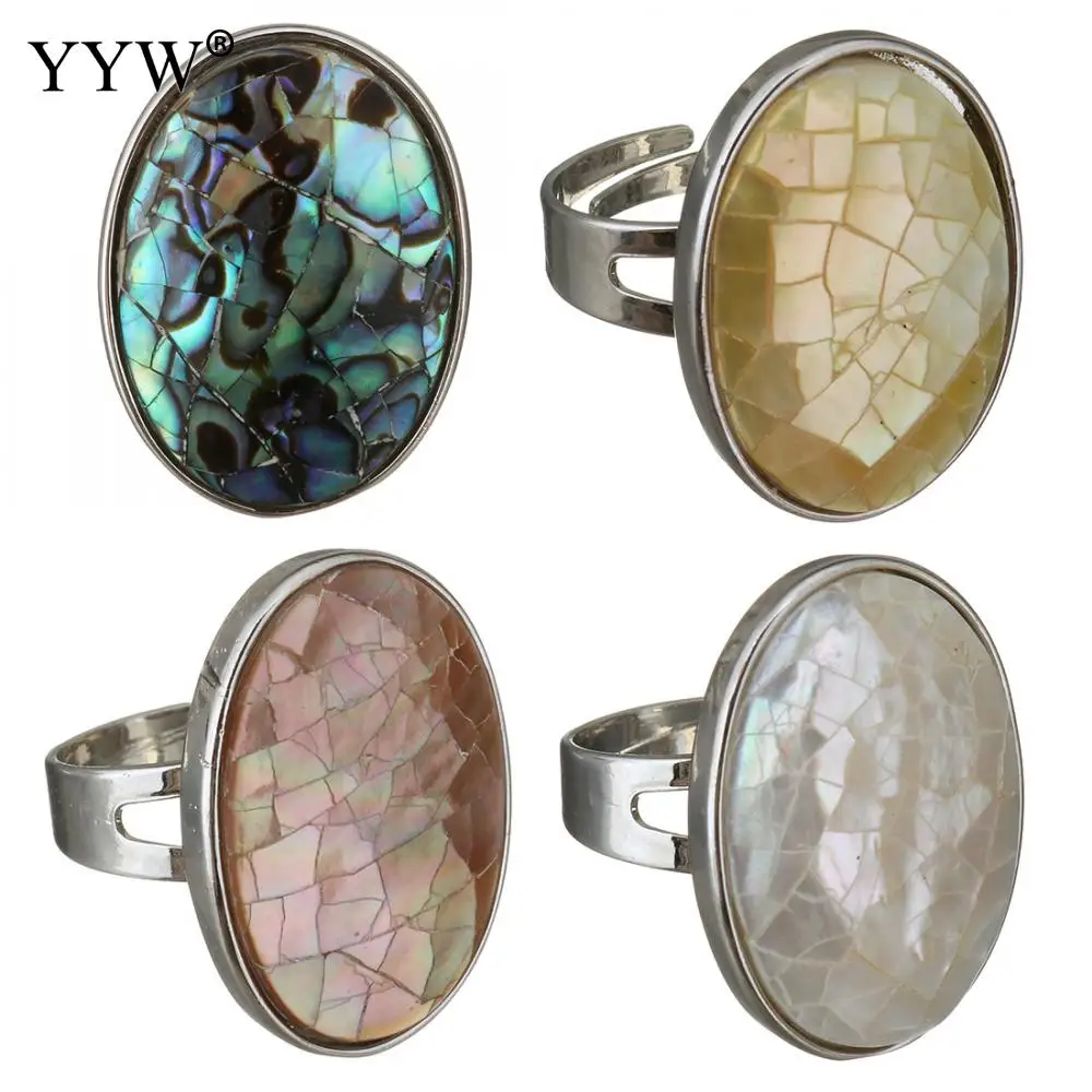 

1 PC Silver Color Plated Natural Mother of Pearl Abalone Shell Finger Ring Unisex Adjustable Open Cuff Full Rings Women Men
