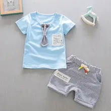 2018 новые горячие летние детские летние clothesKid для маленьких мальчиков Новый Повседневное Мода Лето шею топы с короткими рукавами + штаны