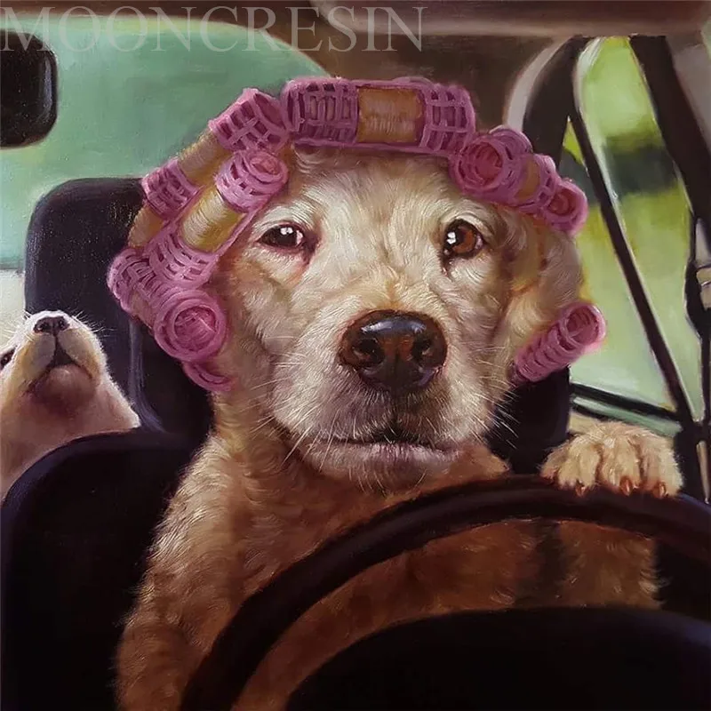 

5D Diy Diamond Painting Cross Stitch Dog Family Traveling By Car Diamond Embroidery Full Round Mosaic Decoration Resin Stickers