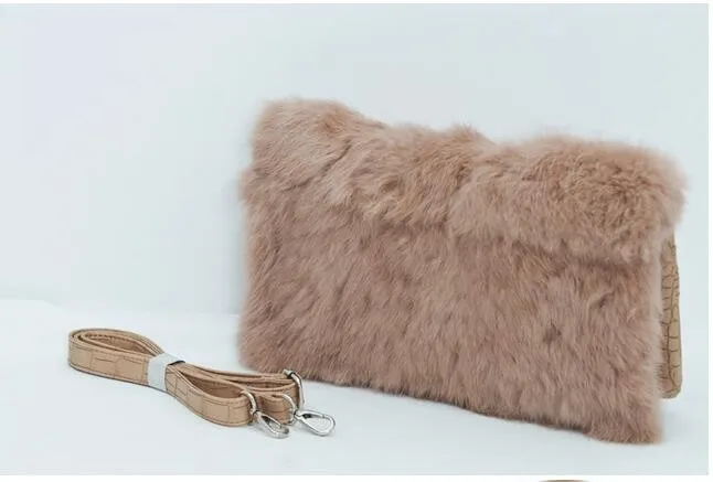 Женская сумка-конверт с натуральным кроличьим мехом, клатч под крокодиловый дизайн, женские вечерние сумки на одно плечо, сумка через плечо