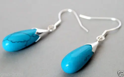 Hot sale new Style &gt&gt&gt&gt New Pair Blue Turquoise 925 Sterling Silver Hook Teardrop Earrings | Украшения и аксессуары