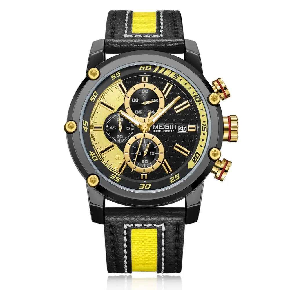 

MEGIR Bumblebee Men Watches 2019 Top Brand Luxury Men Wrist Watches Full Steel Men Sports Watch Waterproof Relogio Masculino