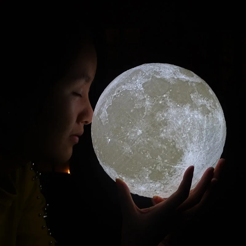 

High Rechargeable 3D Print Moon Lamp 2 Color Change Switch Bedroom Bookcase Night Light UEJ