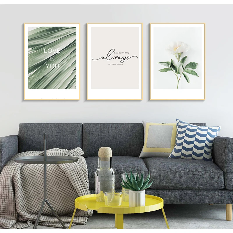 Nordic pictures flower poster leaf canvas painting modern letters wall art prints for living room (5)