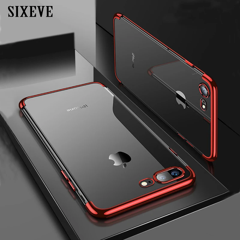 

SIXEVE Clear Soft Phone Case For iPhone X 10 8 7 6 s 6s Plus iPhone 6Plus 6sPlus 7Plus 8Plus Luxury Silicone Plating Back Cover