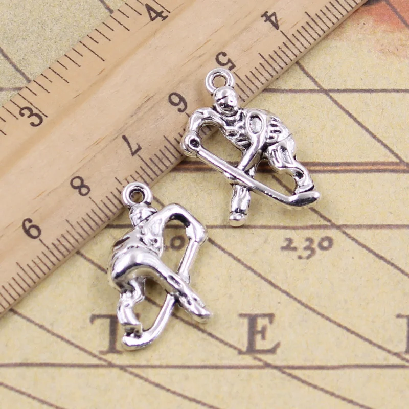 

6pcs/lot Charms hockey player sporter 25x16mm Antique Silver Pendants Making DIY Handmade Tibetan Finding Jewelry for Bracelet