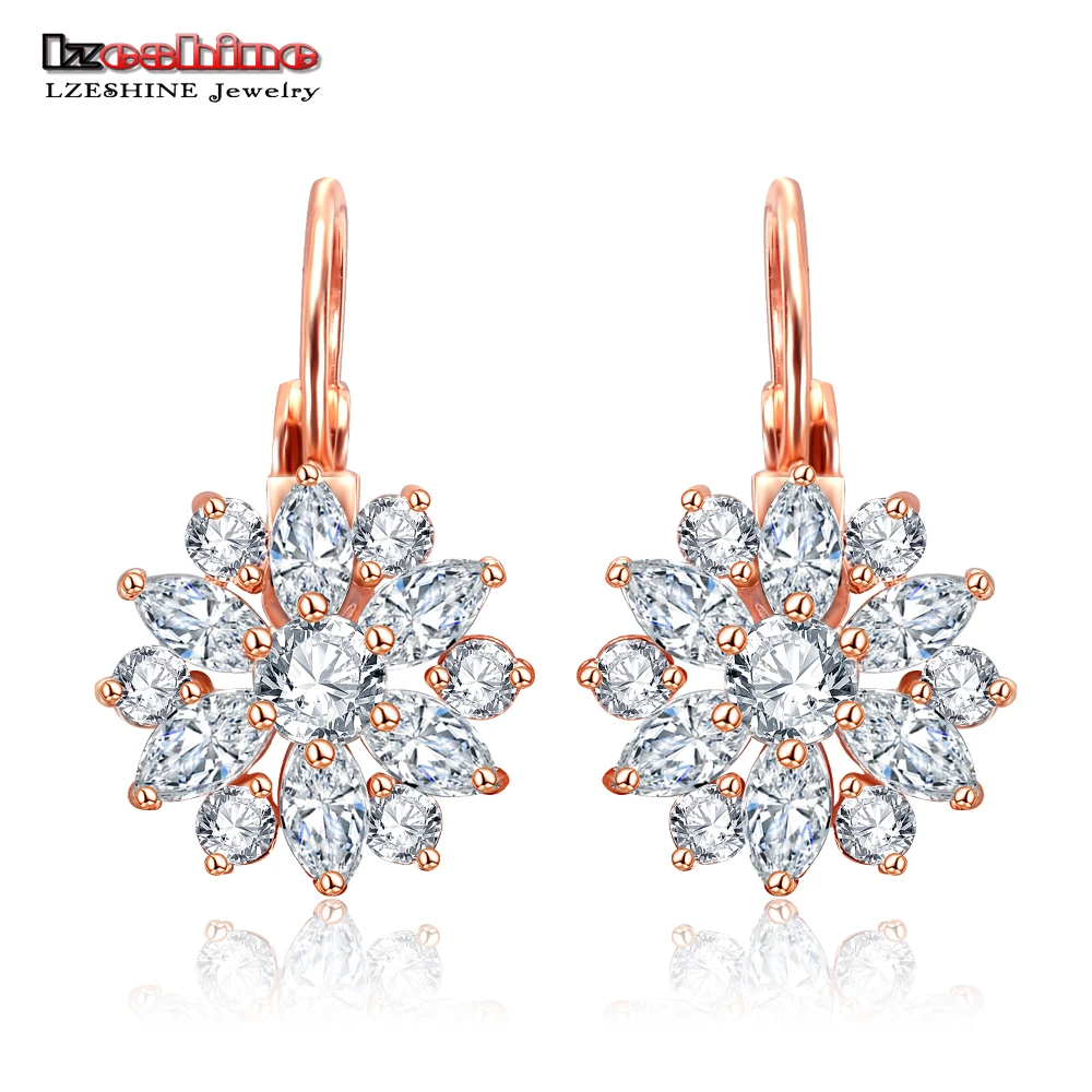 

LZESHINE Exquisite Flower Design Stud Earrings Top Quality AAA Zircon Stone Earrings for Women Luxury Jewelry Gift CER0501