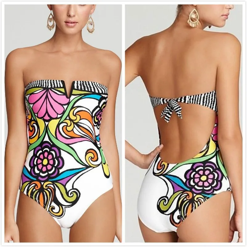 

2017 Sexy High Neck Bikini Women Swimsuit Swimwear Cut Out Retro Push Up Bikini Set Printed Summer Beach Bathing Suit