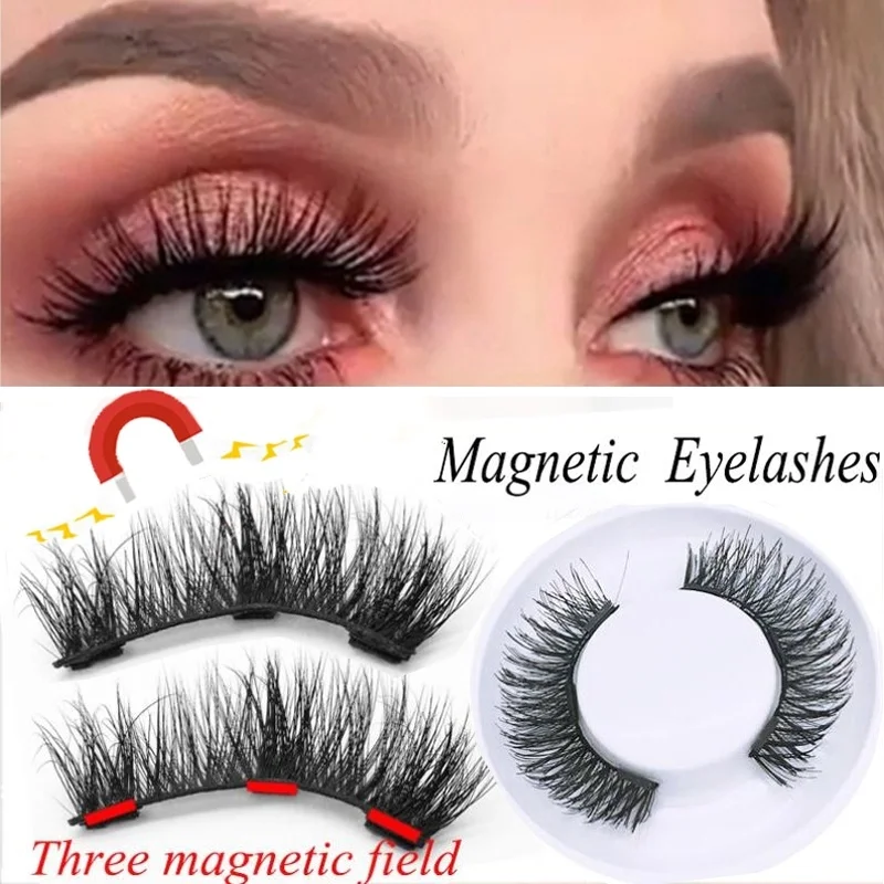

4Pcs/Pair 3 Magnetic Eyelashes HandMade Full Strip 3D False Eyelashes With 3 Magnets Natural Lashes Extension Tool Maquiagem