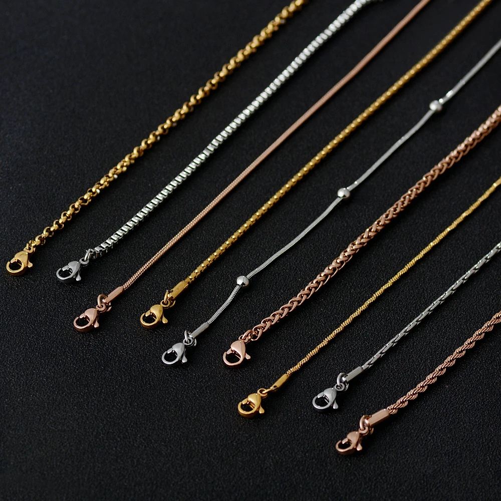 

10pcs/lot Vacuum Plating Silver Gold Rose Gold Solid Necklace Curb Chains Link Men Stainless Steel Chain Accessories S-012*10